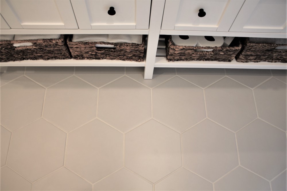 Gray Hexagon Bathroom Floor Tile