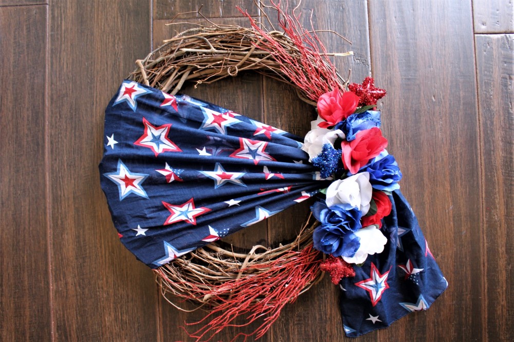 Patriotic Wreath With Red Glitter Picks