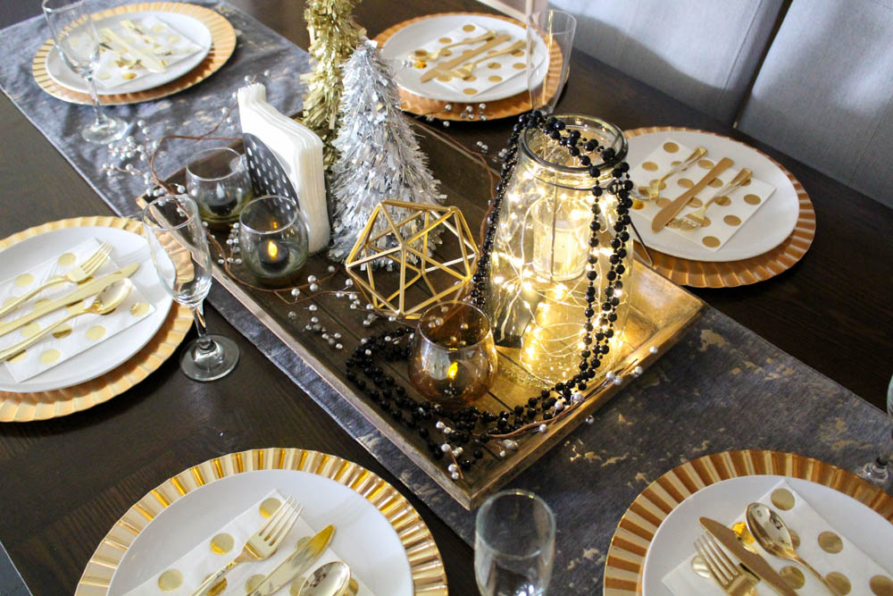 Silver Black And Gold Tablescape Decor