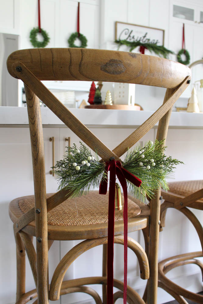 DIY Christmas Swag On Kitchen Stools